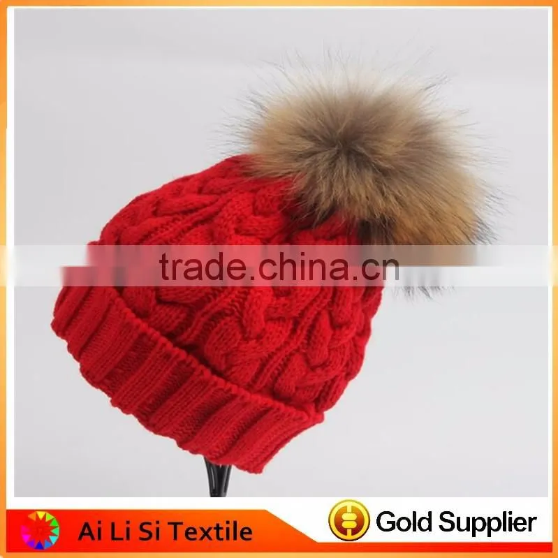 Fashion Colorful Acrylic Winter Beanie Hat, Winter Hats With Fur Pompoms,Custom Knitted Wool Hats