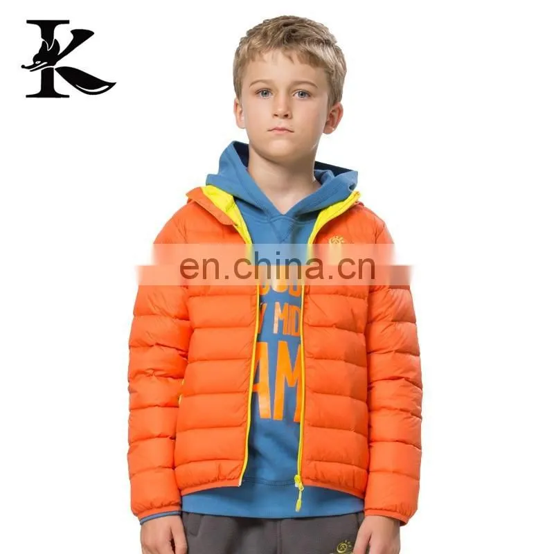 Kid zip up hood jacket orange windbreaker warm outdoor down jacket