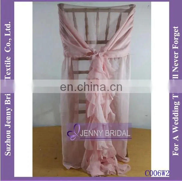 C303A Jenny Bridal Pink Blush Organza Chair Cover Ruffle Chair Sash