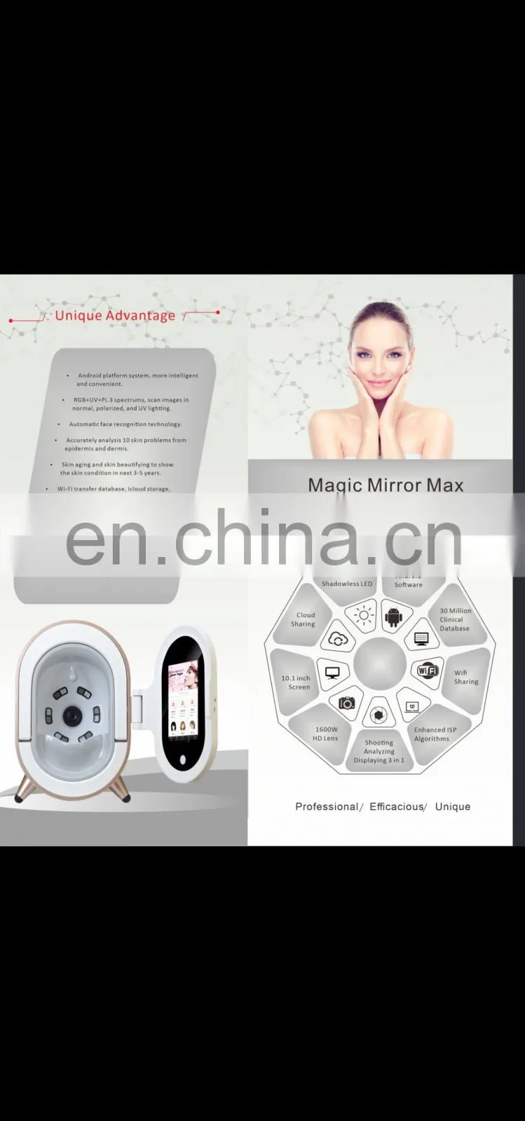 Newest multi-language support skin analyzer scan facial skin analysis 3D digital analyzer for salon