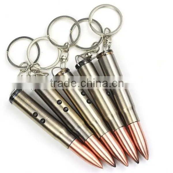 Metal laser LED light bullet keychain for gift