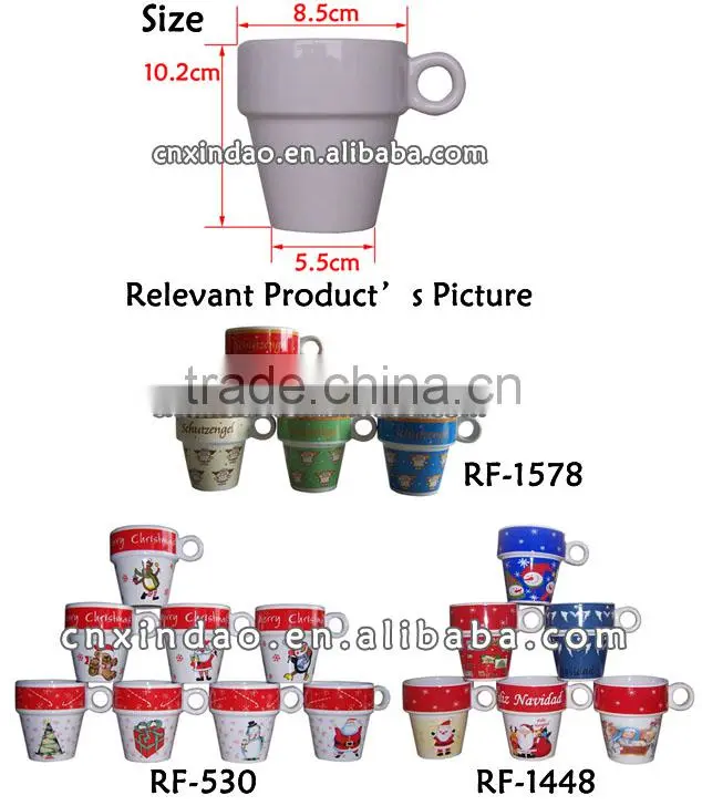 8oz Stackable Ceramic Mug with Christmas Design for Mini Tea Mug