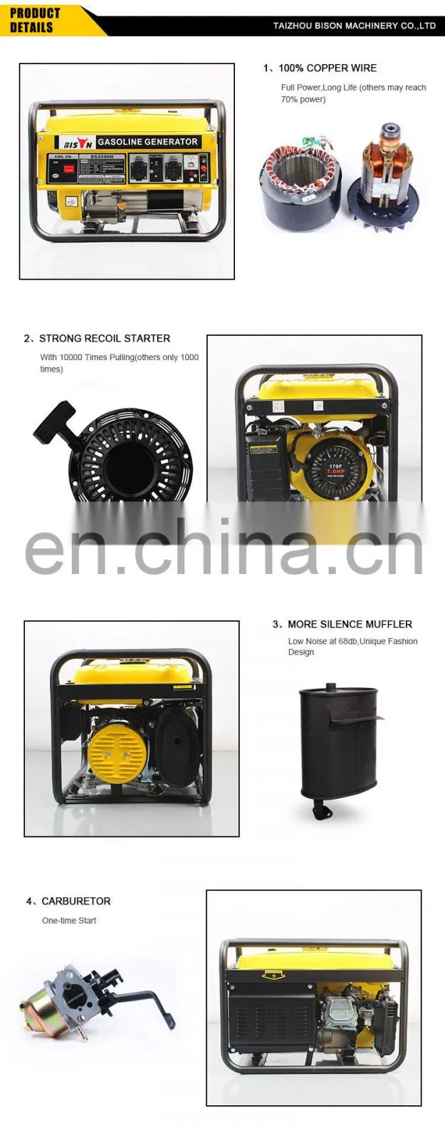 BISON CHINA 2800 watt Gasoline Generator 170F 7.0hp Petrol Engine Portable 220v Generator 3kw