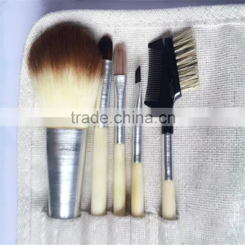 5pcs canvas bag bamboo handle Cosmetic Makeup Brush Set for girls