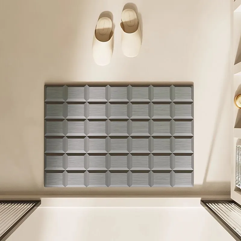 Square Grid engraving diatomite stone bath mat (1)