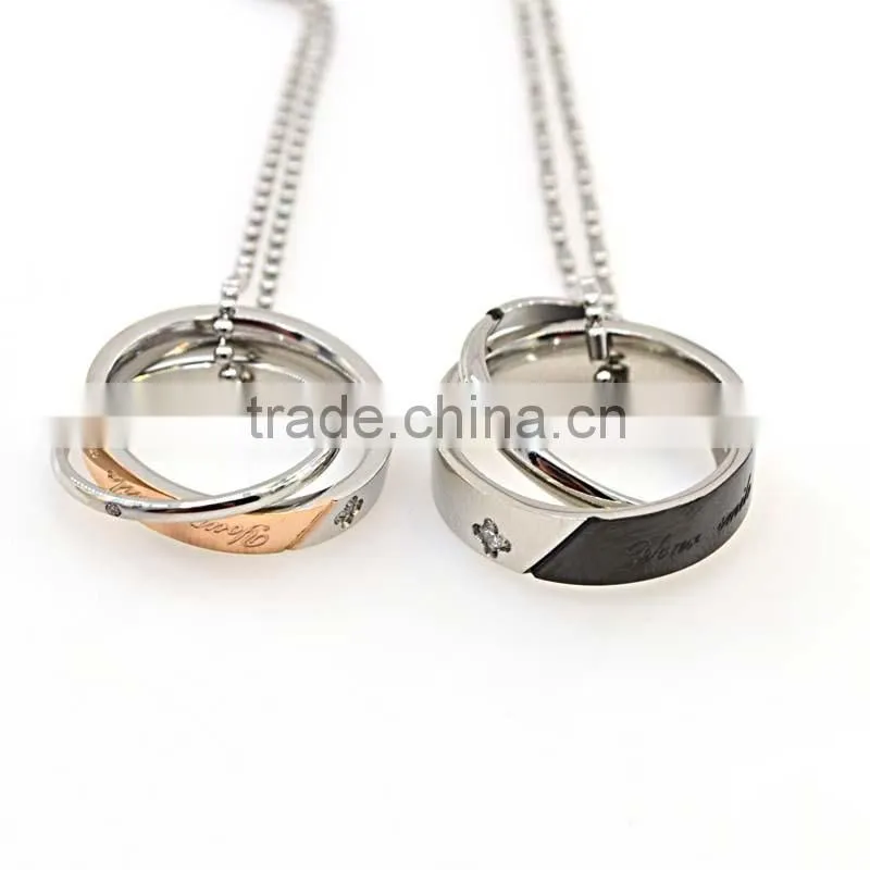 Fashion silver and gold plated stainless steel double rings jewelry pendant