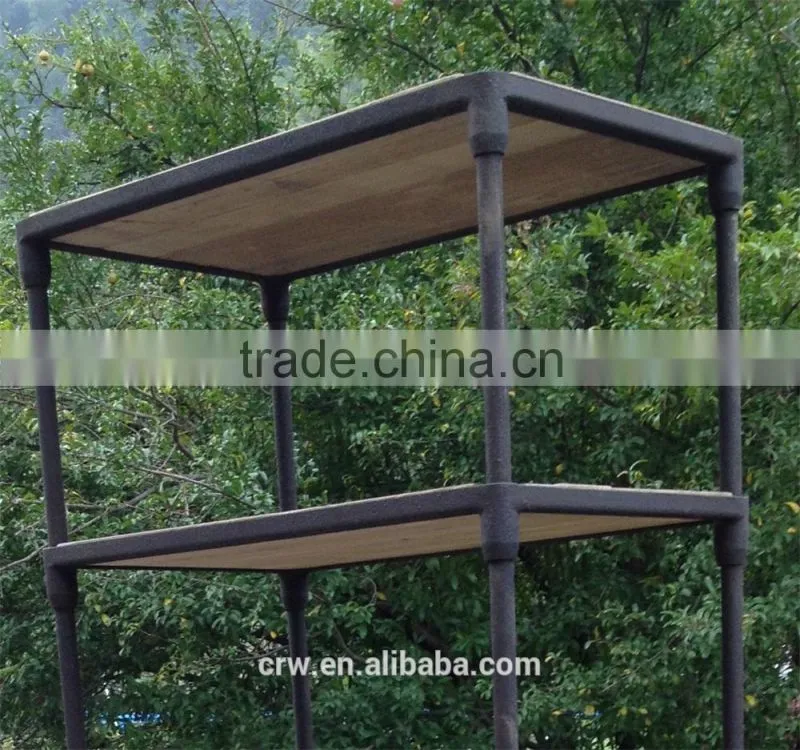 RE-1529 custom metal frame thick wood shelf with wheel