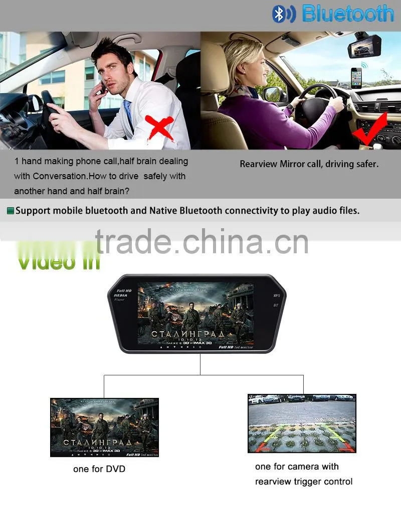 7 inch car rearview monitor with bluetooth and USB DS-799