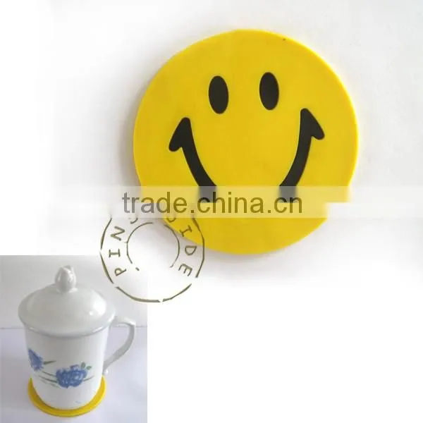 soft pvc tea cup coaster with smile face