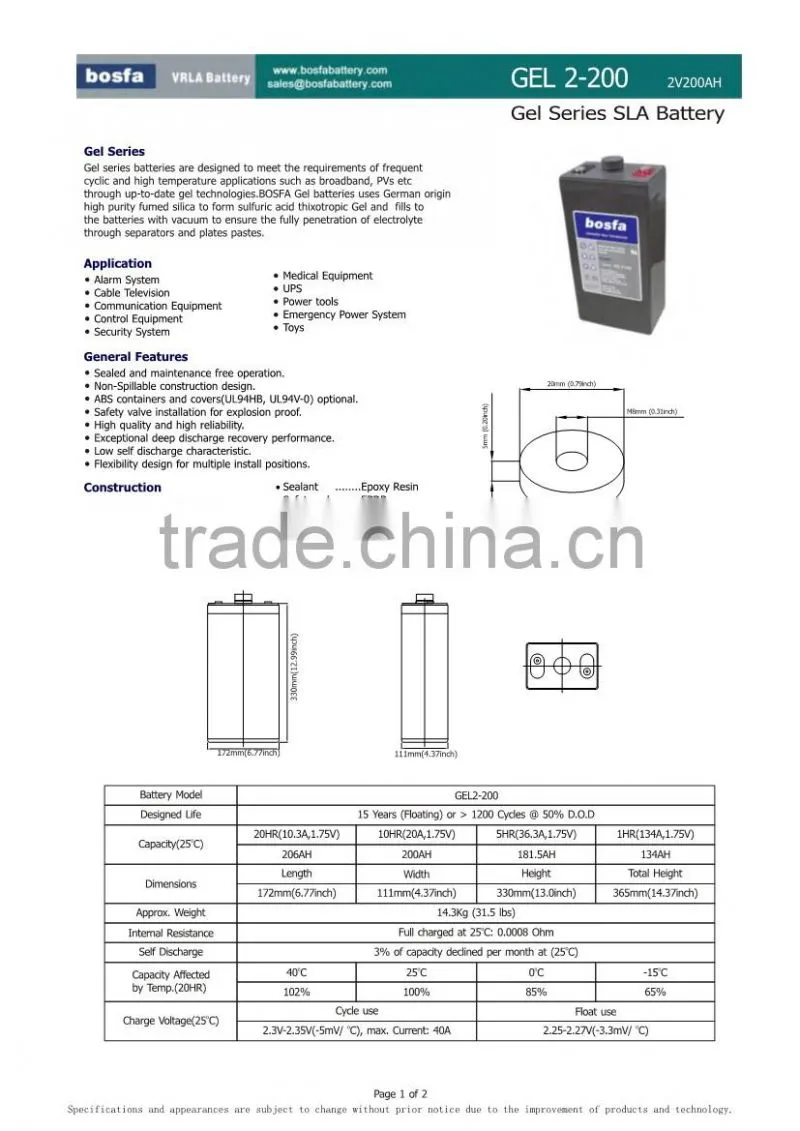 Gel2-200 2v deep cycle batteries,batteries dry,lead free battery,batteries series manufactures china rechargeable ups battery