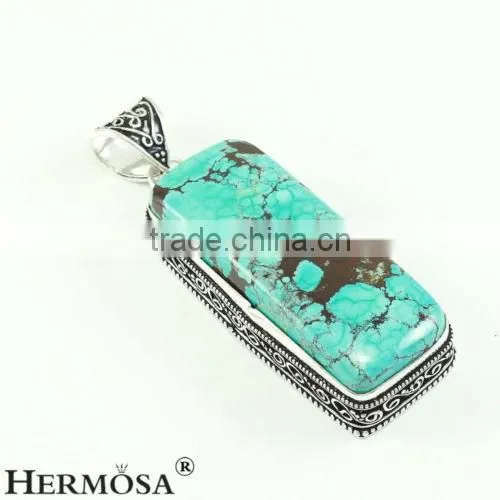 Excellent Beautiful Turquoise 925 Sterling Silver Necklace Pendant