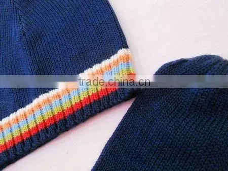 fashion lady acrylic knitted jacquard mitten hat set