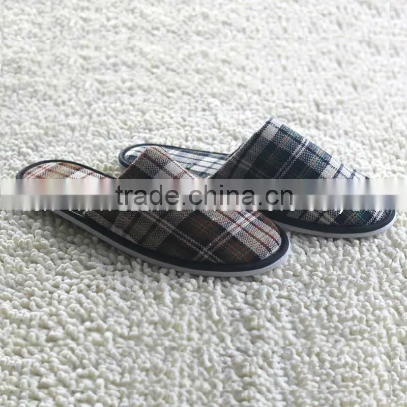 Mens classic grid nap fabric closed toe hotel SPA indoor Slippers