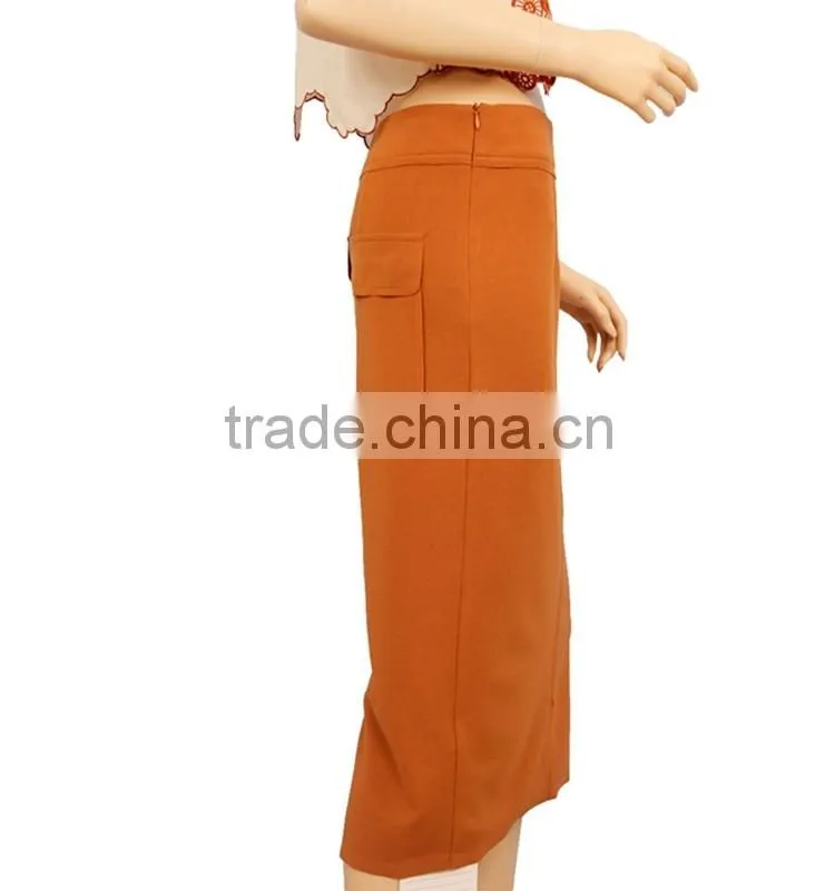 2015 90% Polyester+10% Viscoser women back slit straight skirts fashion 2015