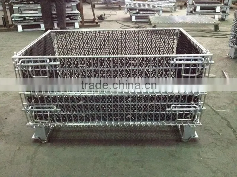 Customed Collapsible and Stackable Wire Mesh Container with Resin Mesh Grid