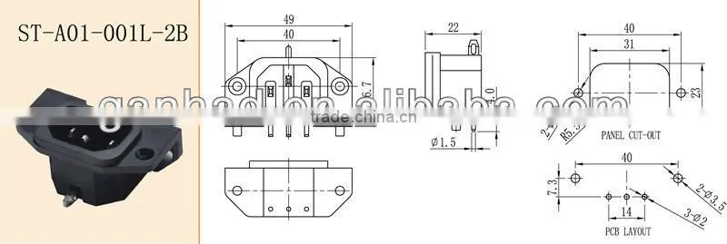 3 pin IEC14 AC Inlet power socket