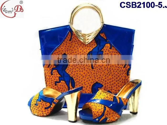 CSB2100 new coming hot sale fantastic adorable design yellow red set high heel casual slippers shoes matching bag set