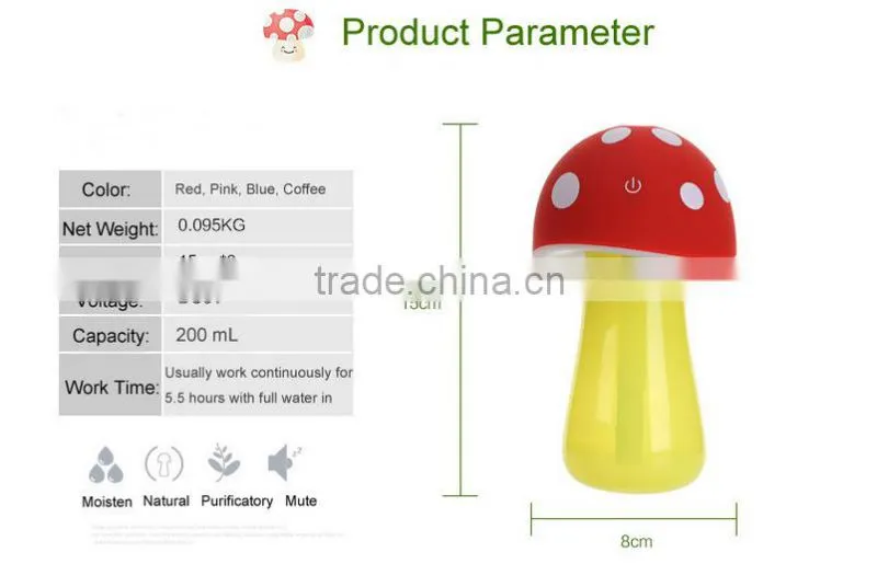 Mushroom appearance LED lamp humidifier fogger cool mist usb ultrasonic humidifier portable air humidifier
