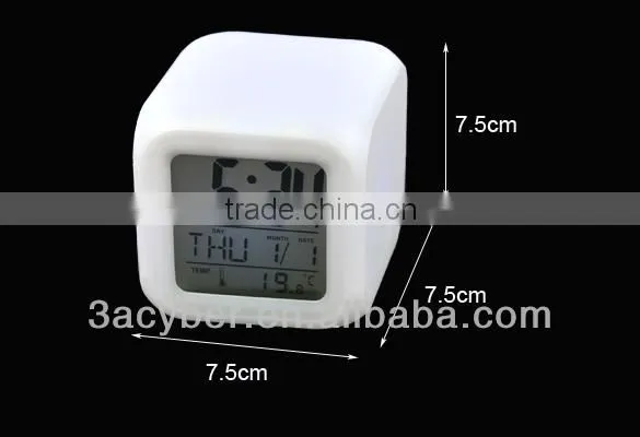 Glowing LED 7 Colors Change Digital Table Alarm Clock With Calendar Thermometer