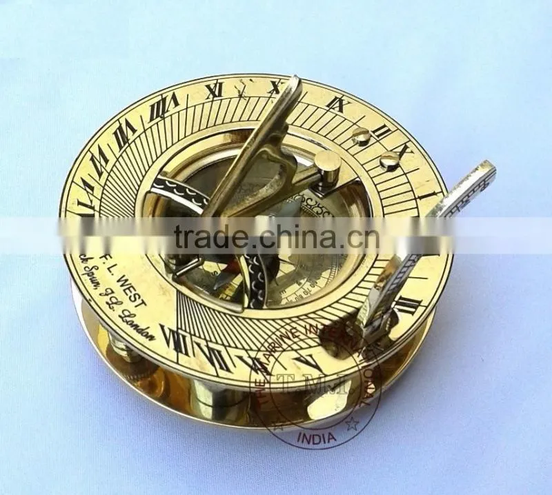 NAUTICAL BRASS SUNDIAL COMPASS - ROUND BRASS MARINE SUNDIAL COMPASS