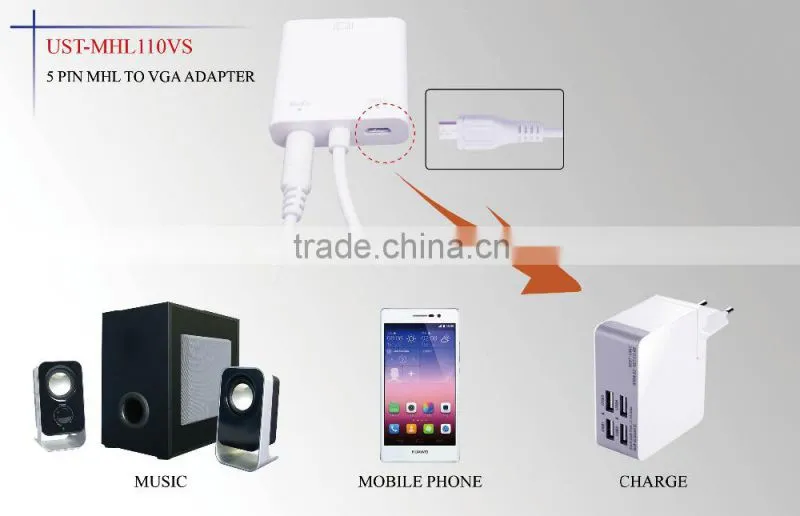 Micro USB 5pin MHL adaptador VGA + audio for smart phone