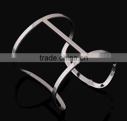 Vintage Gold Stainless Steel Texture Lines Open Cuff Bracelet Bangle for Women