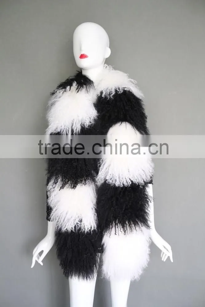 Women Long Mongolian fur Scarf Winter warm neck collar real Sheep Fur muffler stole