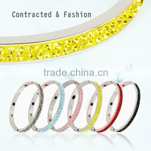 hot sale fashion bangle jewelry yellow rhinestone stainless steel magnetic energy bangle bracelet