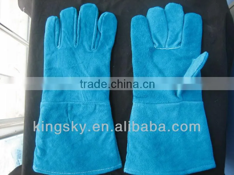 BC grade green color cow split welding glove