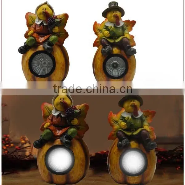 Polyresin boy statue children harvest festival decorations with solar lantern
