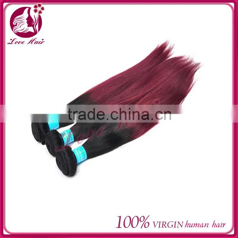 Silk straight ombre hair weave #1b #Burg brazilian virgin hair