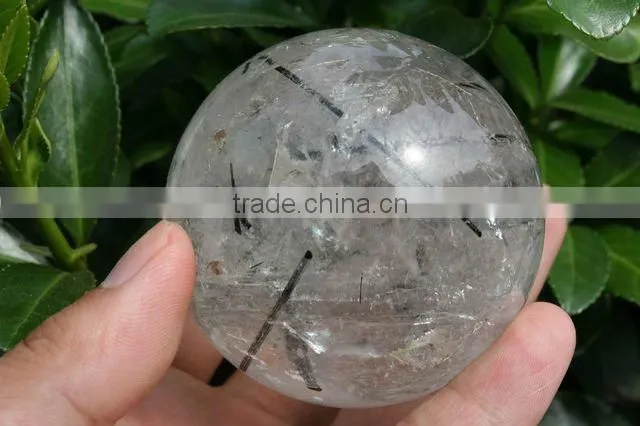 59mm(2.3") black Tourmaline Quartz Sphere, Crystal Ball Language Option French