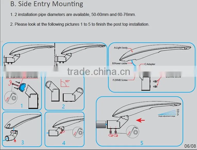 TUV-GS approved post top/side mounting patent lens high efficient 60w led street light