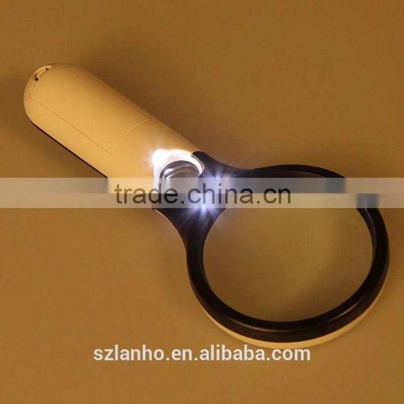 New Handheld Illuminated 3X 45X Magnifier Magnifying Jewelry Loupe 2LED Light