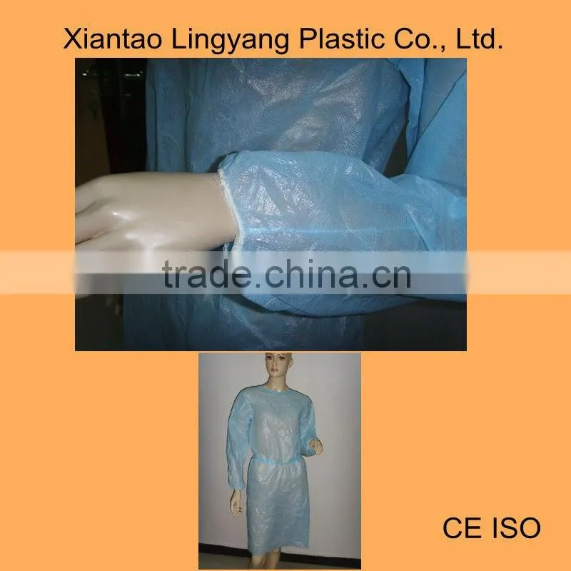 Blue PP with PE Coated surgical gown elastic cuffs