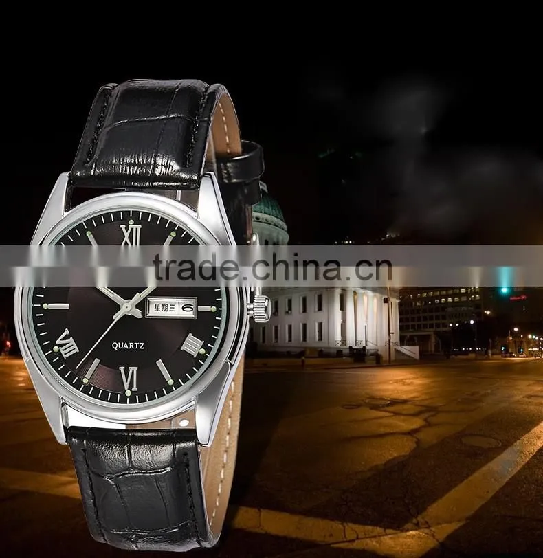 Trendy custom brand logo men quartz wirst vintage leather watch luminous pointer dial