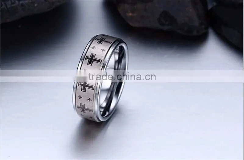 8 mm Cross Band Silver Color Tungsten Carbide Ring