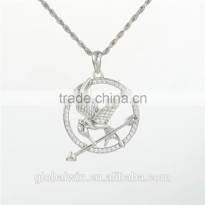 Hot Selling Solid Silver Bird Arrow Clear CZ Pendant For Gay Men Necklace