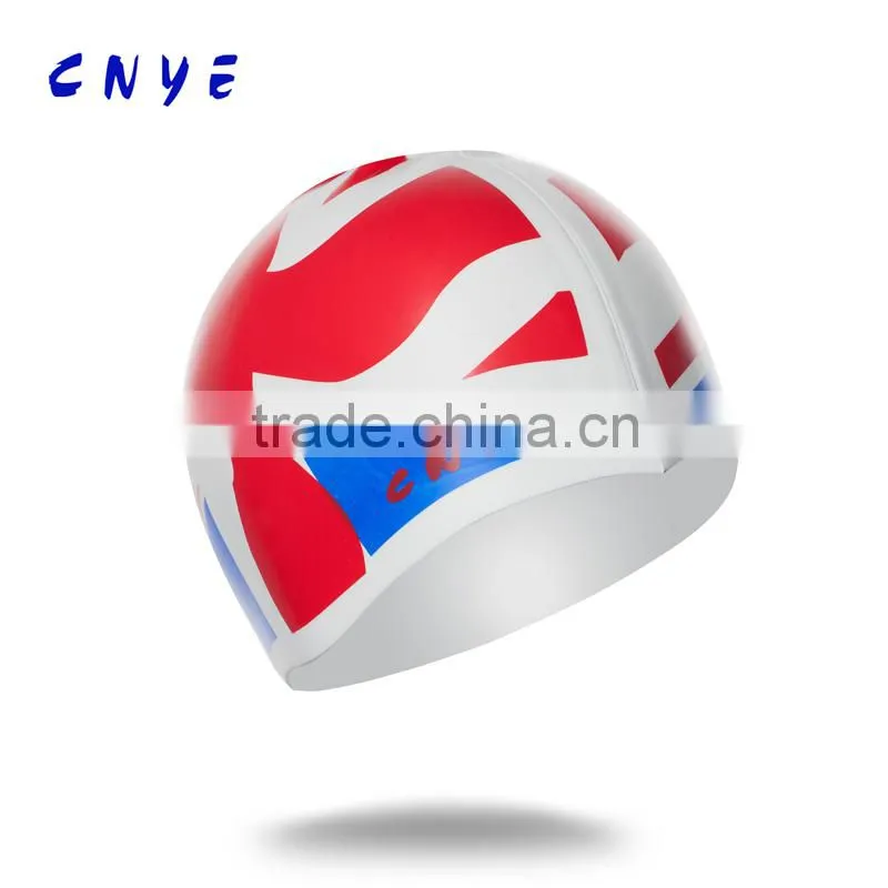 CNYE factory directly sale Country flag Silicone Swiming Cap, Personality OEM bathing cap
