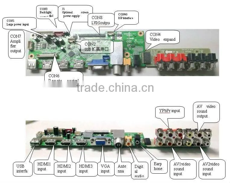 USB+HDMI+VGA+TV+Earphone LCD TV driver board support 1920*1080
