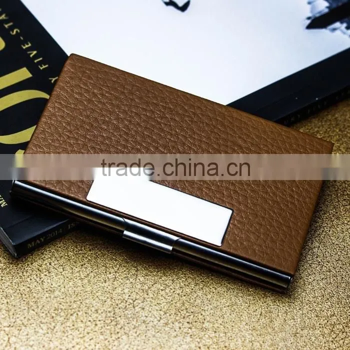 Brown anti RFID credit PU leather card case also for name card with embossing LOGO
