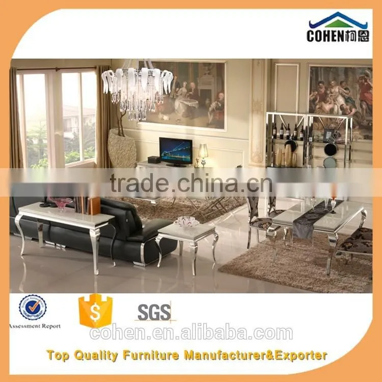 simple design restaurant luxury dining table set with Stainless steel marble top