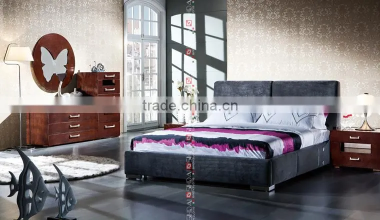 Blue Fabric Cloth QUEEN Size Platform Bed Frame & Slats Modern Home Bedroom NEW