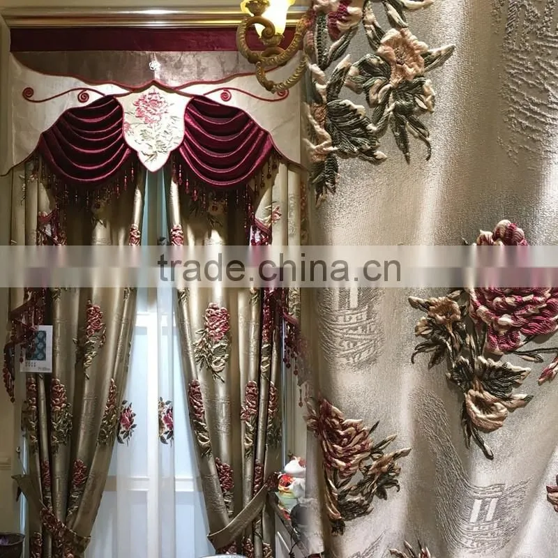 M-8637 Luxury European style living room bedroom beige curtains shade American luxury jacquard curtains