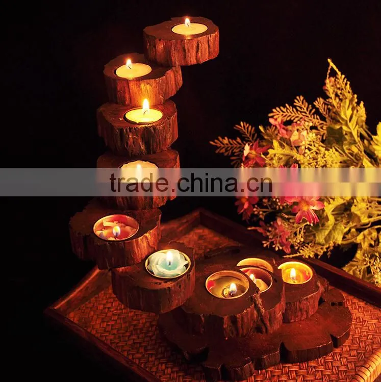 Nature teak wood rotary candle holder with free nice candles handmade crafts high quality wood candlestick