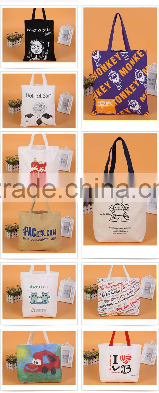 hot sell custom cotton shopping bag , eco tote bag wholesale