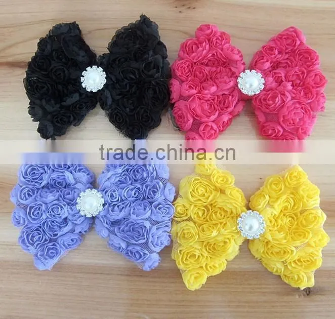 CF0730 New designs small bead ruffle rose rossete bow for hair clip decoration.