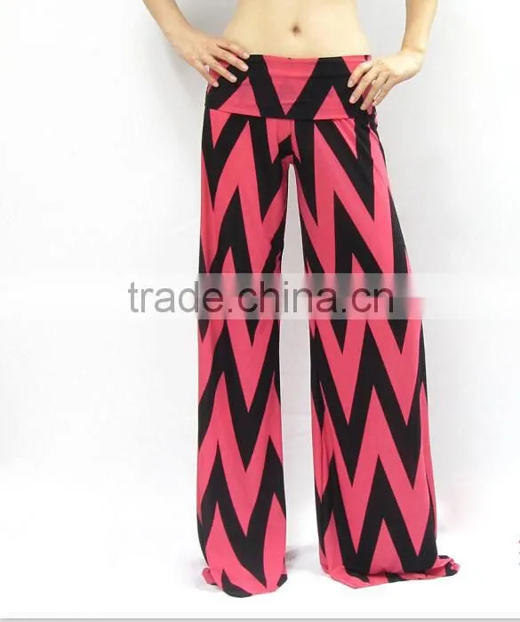 Women's plus size high waist trouses ,chevron zigzag print loose palazzo wide leg pants