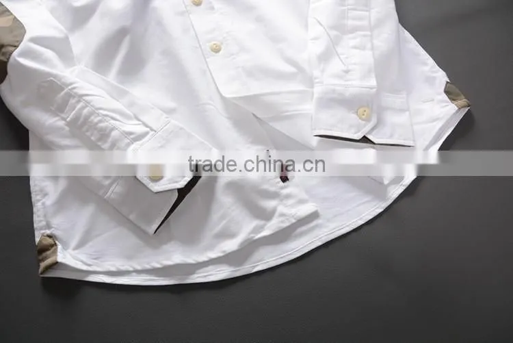 100% cotton men Oxford Casual Shirt, Long Sleeve Shirt with embroidery & elbow patch