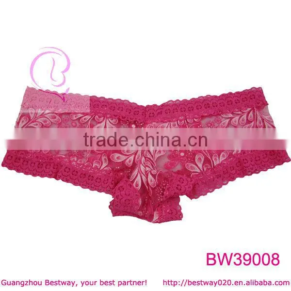 Women sexy images hot transparent lace material short panty in apparel